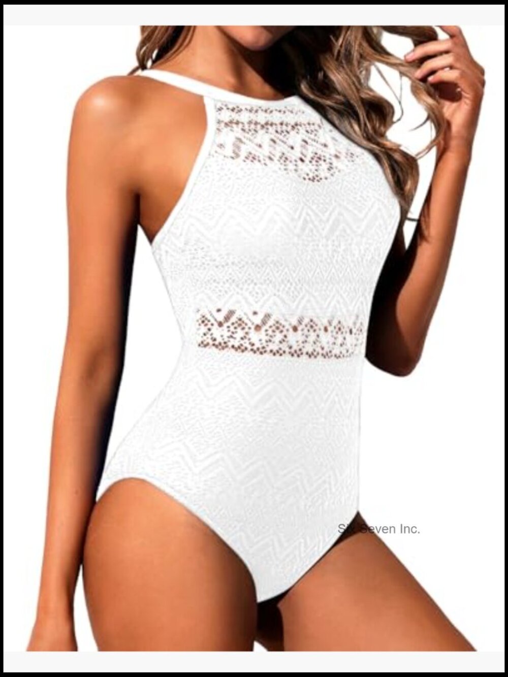 Crochet Tummy Control One Piece Swimsuit High Neck View 3